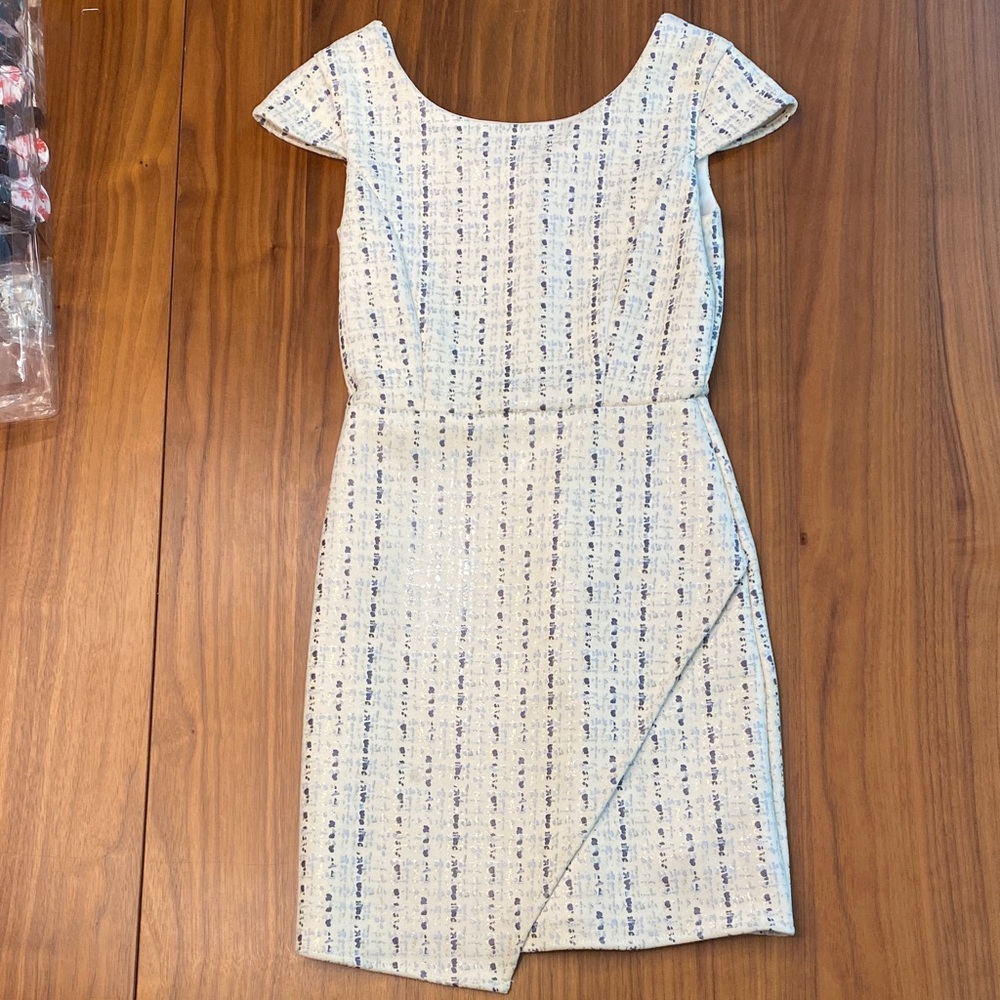 By Debra Childrens Blue Gold pattern Cap Sleeve Envelope Dress